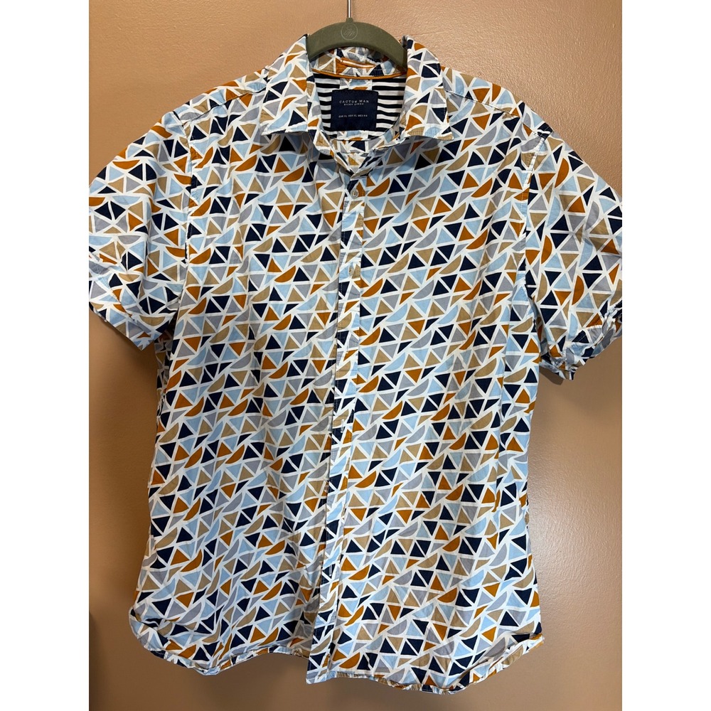 Cactus Man Ricky Singh Mens XL Geometric Triangle Print Short Sleeve Button Down